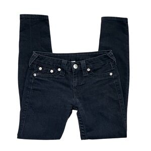 True Religion Y2K Low Rise Denim Legging Washed Basic Black Stretchy Size 28